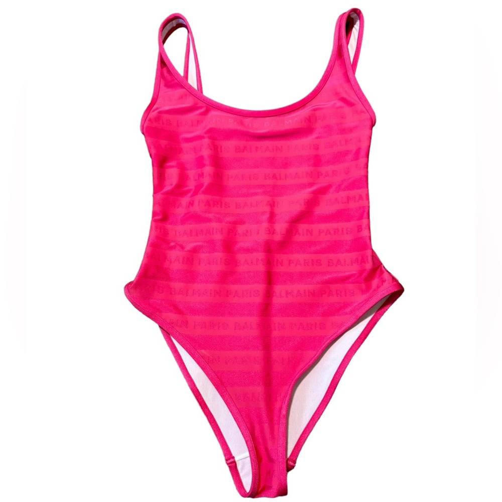 BALMAIN***Dark Pink One-Piece All-Over Logo Swimsuit***US 4 $640